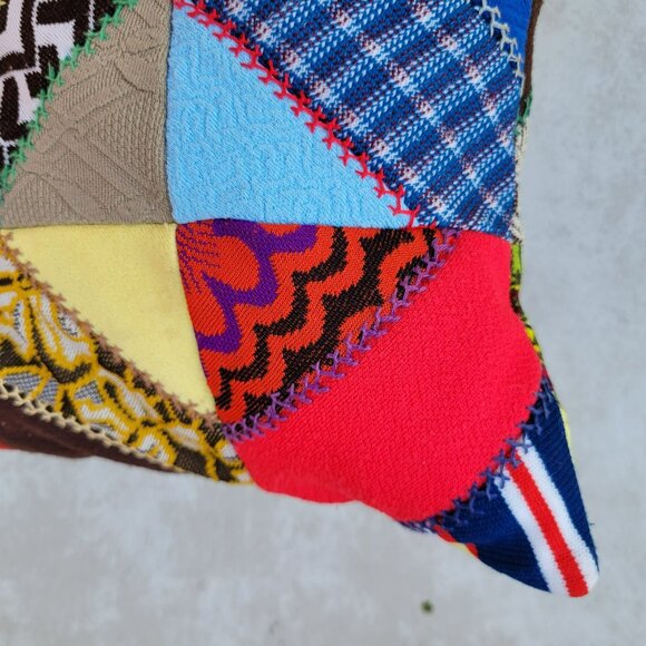 Vintage Crazy Patchwork Throw Pillow 14x14 Polyester Handmade Quilted Embroidery - Picture 10 of 16